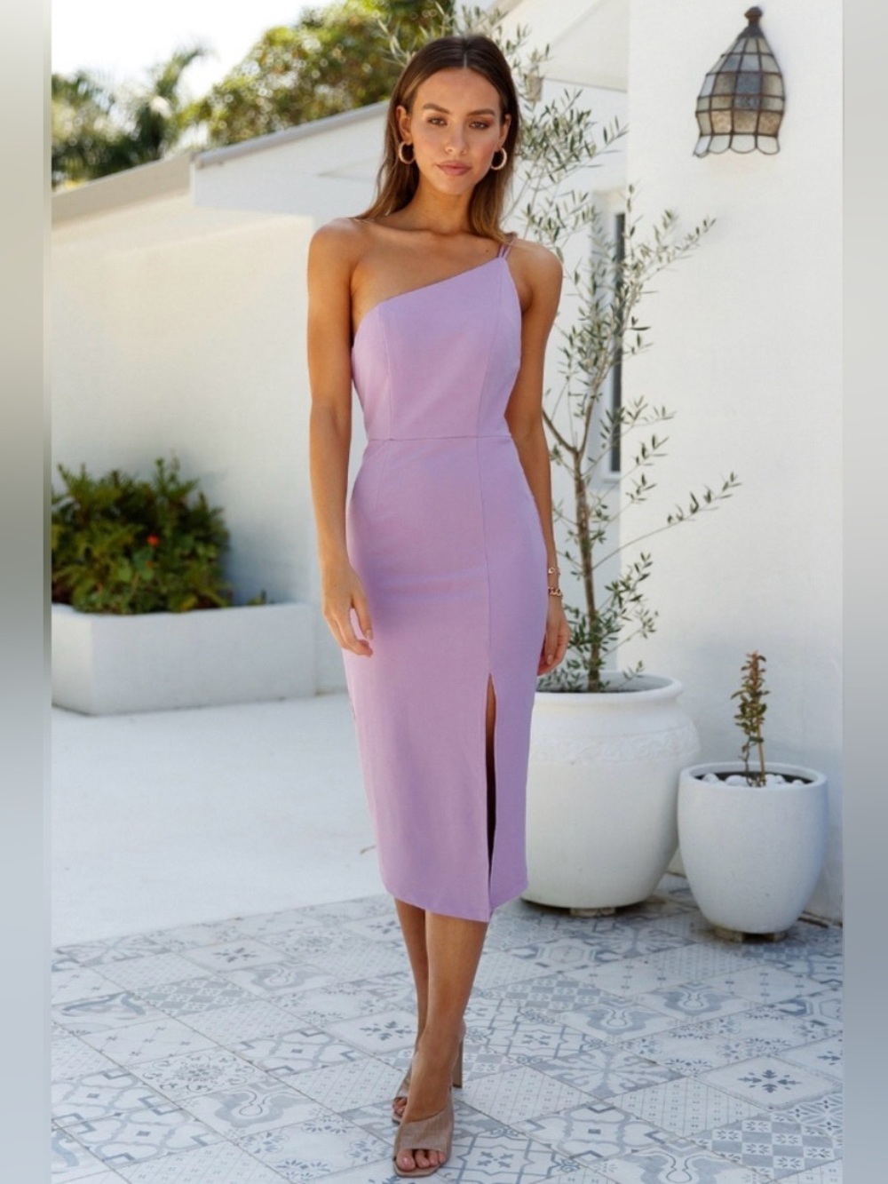NEW Hello Molly Taking It Back Dress One Shoulder Strappy Lilac Purple Large 8
